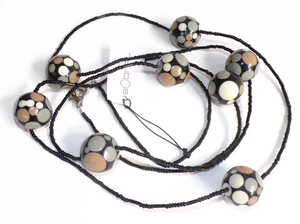 Sobral Bolas Bolinha Longo Polka Dots Black Orb Beads Artist Made 60" Necklace - Picture 1 of 6