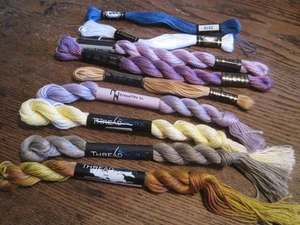 THREADWORX HAND OVERDYED FLOSS/NEEDLE NECESSITIES&PRESENCIA LOT OF 9 FLOSS - Picture 1 of 2