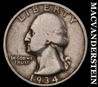 1934 Silver Washington Quarter - Scarce  Better Date  No Reserve  #F8167 - Image 1 of 2