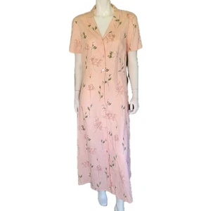 Carol Anderson Linen Cottagecore Floral Midi Dress L Pink Feminine Romantic 90s - Picture 1 of 21