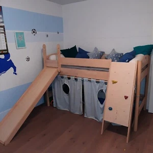 PAIDI HOCHBETT Vollholz mit Rutsche, Kletterwand, Leiter, Vorhängen - Bild 1 von 1