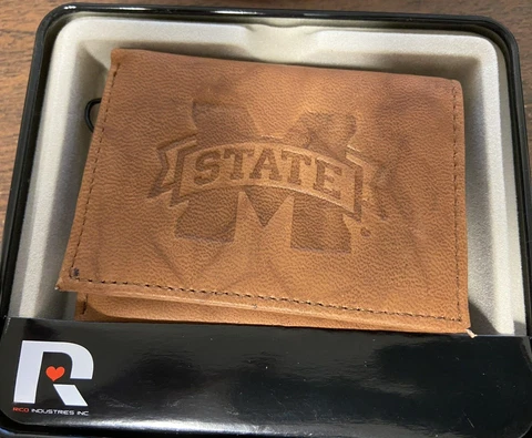 Mississippi State Bulldogs NCAA Embossed Leather Tri-Fold Men's Wallet  Rico Cover