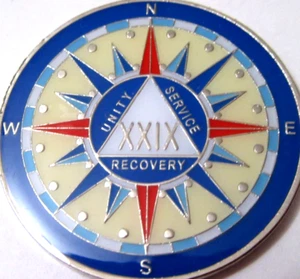 Alcoholics Anonymous medallion year 29 Compass AA Sober Chip token - Picture 1 of 8