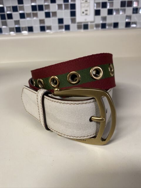 Vintage Gucci GG Buckle With Red & Green Skinny Belt Used 