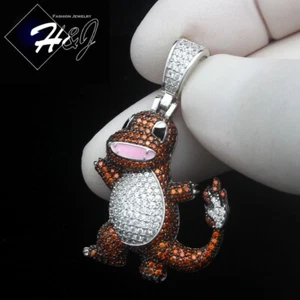 MEN SOLID 925 STERLING SILVER ICY BLING CZ 3D DRAGON CARTOON PENDANT*GP488 - Picture 1 of 5