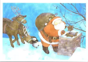SANTA CLAUS ON ROOFTOP Hallmark Christmas Greeting Card w/ Envelope New MG62 - Picture 1 of 3