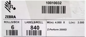 10010032 - Etichetta Zebra 4" x 3" Z-Perform 2000D (custodia da 6) - Foto 1 di 2