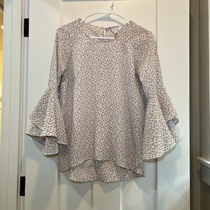 Lauren Conrad Brown & White Short Bell Sleeve Pullover Blouse Women Size Small - Picture 1 of 9