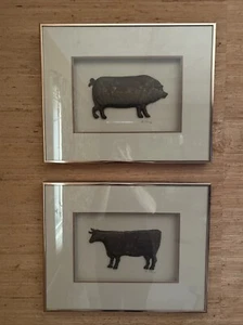 Harris G Strong Art Cow Pig Set of 2 Farmhouse Country Matted Framed Signed EUC - Picture 1 of 14