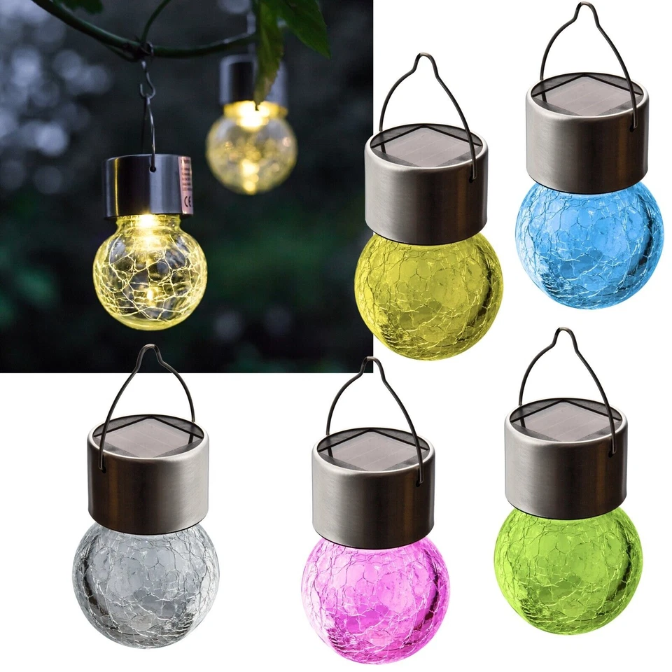 1/4/8 LED Solar Hängeleuchte Glas-Kugel Leuchte Lampe Solarkugel Balkon Garten - Bild 1 von 3