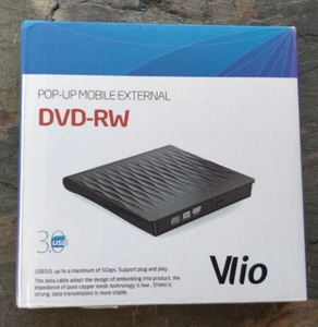 VLIO POP UP MOBILE EXTERNAL DVD-RW USB 3.0 External Drive - Brand New Black - Afbeelding 1 van 9