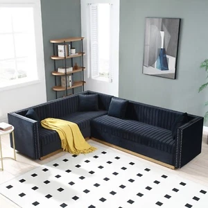 Contemporary Velvet Sectional Sofa - Modern Upholstered Corner Couch - Picture 1 of 6