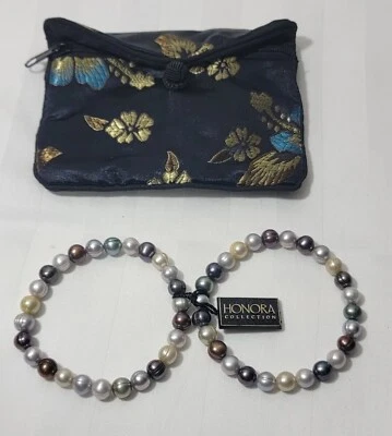 Honora Collection - 2 Pk Bracelets - Cultured Pearls New With Pouch - 1990s Vtg - Image 1 of 4