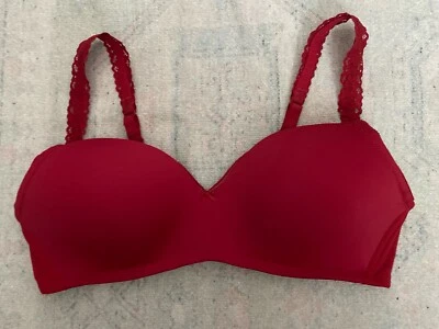 Aerie Red Real Happy Wireless Bra Sz 36DD Lace Straps EUC - Image 1 of 4