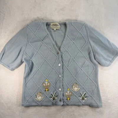 Susan Bristol Cardigan Sweater Short Sleeve Embroidered Knit Top XL - Flawed - Image 1 of 4