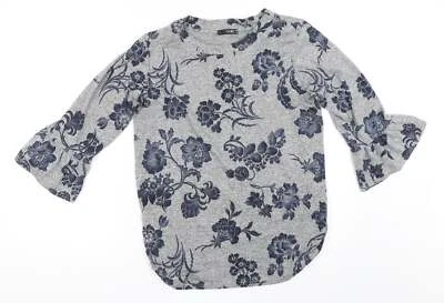 Quiz Womens Grey Round Neck Floral Polyester Blend Jumper Size 14 - Image 1 of 4