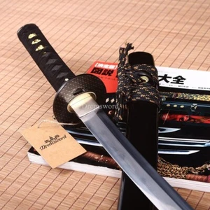 Folded Steel Clay Tempered Wakizashi Japanese Samurai Sword Battle Ready Black - Picture 1 of 23