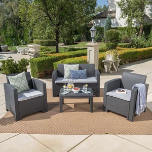 Daytona Outdoor Faux Wicker Rattan Style Chat Set with Water Resistant Cushions, - Picture 1 of 7