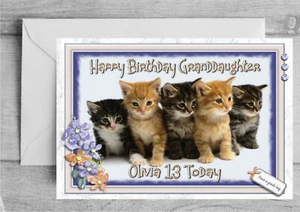 Tarjeta de cumpleaños personalizada gato gatitos madre hermana hija nieta. - Imagen 1 de 2