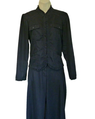 Willi Smith Mujer Mediano Negro Brillante Pantalón Traje Volantes Blazer Bolsillos Elástico Foto 1 de 4