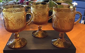 Vintage Tiara Indiana Glass Amber Sandwich 4 oz. Footed Wine Goblets Set of 3 - Picture 1 of 8