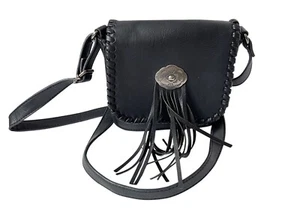 Bolso Bandolera Concho Cuero Vegano Negro Flecos Festival Cartera Vaquera - Imagen 1 de 4