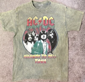 ACDC Highway To Hell T Shirt Sz L Green Cotton Official Merch Faded Vtg Tour - Picture 1 of 4