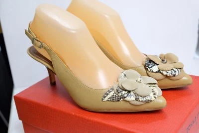 EUC Donald J. Pliner "Flor" Womens 8M Natural Beige Calf Leather Slingback Pumps - Image 1 of 4