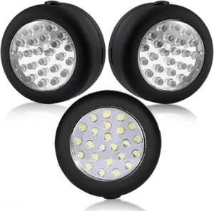3-Pack Round LED Magnetic Work Torch - 24 LEDs with Hook & Magnet, Black - Picture 1 of 8