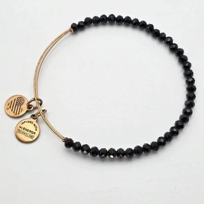 Pulsera ALEX & ANI Cristal Negro Cuentas Facetadas Tono Dorado + ¡Energía Hecha en EE. UU.!! Foto 1 de 4