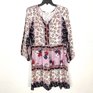 NEW Nurture Westbound Floral Dress Boho Chic Navy Pink Tiered Split Neck Size 2X - Picture 1 of 8
