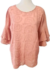 Top Liz Claiborne Mujer Rosa Floral Encaje Gasa Forrado Volantes Grande Nuevo sin Etiquetas - Imagen 1 de 6