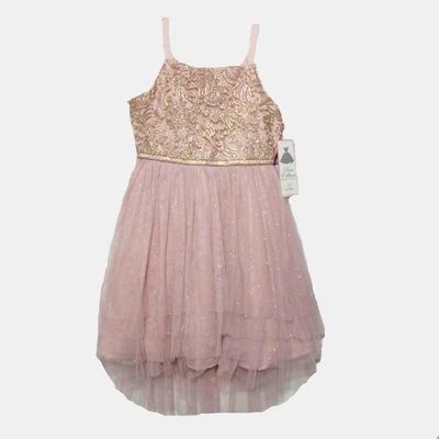 NWT Rare Editions Girls Size 12 Rose Gold Formal Sparkle Dress Jewel Waist Tulle - Image 1 of 4
