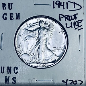1941 D BU GEM LIBERTY WALKING SILVER HALF UNC MS+++ U.S. MINT RARE COIN 4707 - Picture 1 of 3