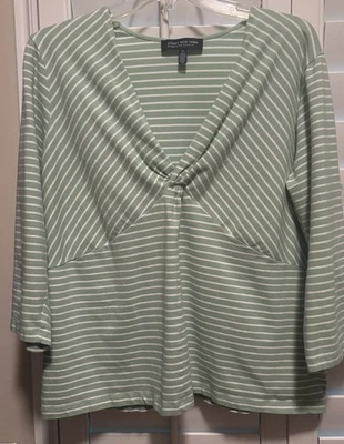 Jones New York Top 2X Signature Woman 3/4 Sleeve Cotton Pullover Top Green - Image 1 of 4