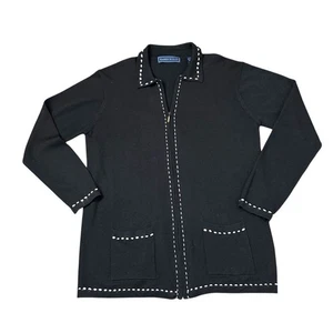Karen Scott Cardigan Sweater Womens Size L Black White Career Classic Academia - Picture 1 of 8
