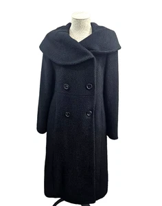 Searle 6 Wool Alpaca Winter Trench Overcoat Long Coat Black Designer warm EUC - Picture 1 of 8