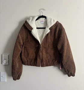 NWT Cisono Corduroy Fleece Lined Hooded Jacket Womens Large Casual Outdoor - Picture 1 of 5