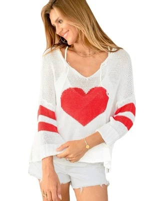NUEVO Suéter Corazón Holgado Rojo Blanco Off-White para Mujer Talla Pequeña/Mediana Foto 1 de 4