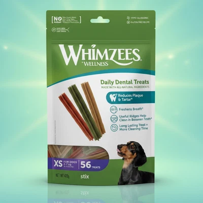 WHIMZEES By Wellness Stix, Dog Dental Sticks, 56 Pieces, Size XS, Dog Chews for