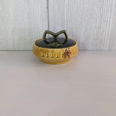 Plato de azúcar Mid Century de colección hoja de arce amarillo verde usado en excelente estado Foto 1 de 4