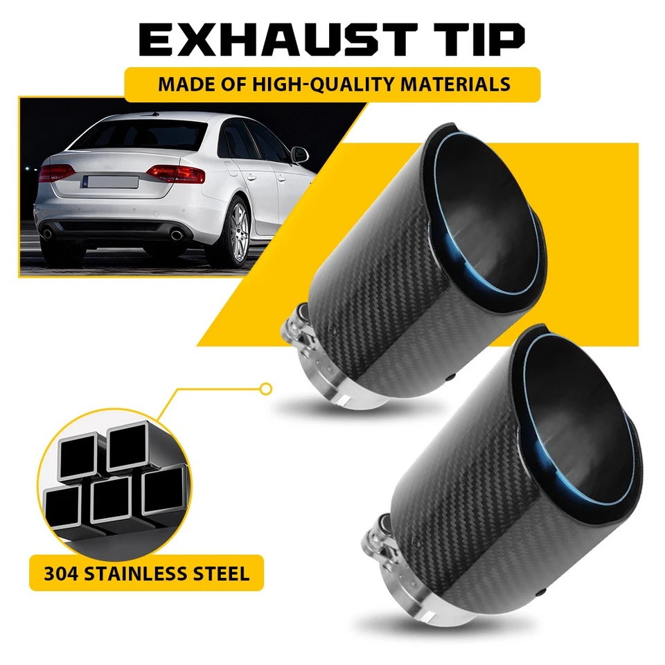 Punta de escape de acero inoxidable de 2 piezas 2,5" ID a 3,5" OD tubo de escape de fibra de carbono universal Foto 1 de 4