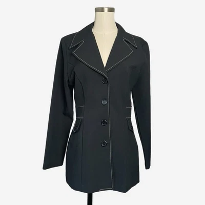 Винтажный блейзер 1990-х Contrived Clash черный на 4 пуговицах контрастная строчка ретро S - Изображение 1 из 4