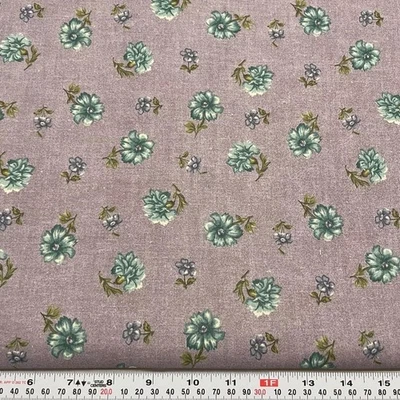 Vintage Floral Print Fabric Cotton Blend Purple Blue Green 32" x 64" - Image 1 of 4