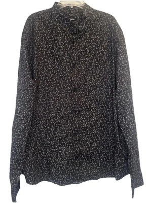 Camisa Express Para Hombre Negra con Marrón Blanca Floral Manga Larga Con Botones XL NUEVA Foto 1 de 4