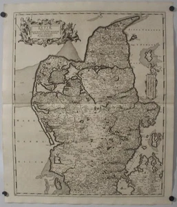 JUTLAND DENMARK 1680ca DE WIT UNUSUAL ANTIQUE ORIGINAL COPPER ENGRAVED MAP - Picture 1 of 1