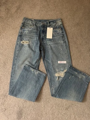 Zara TRF Ripped Wide Leg Rhinestone Jeans Viral Size 12 - Image 1 of 4