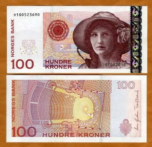 Norway, 100 Kroner, 2010, P-49e, UNC Woman in a hat - Picture 1 of 1