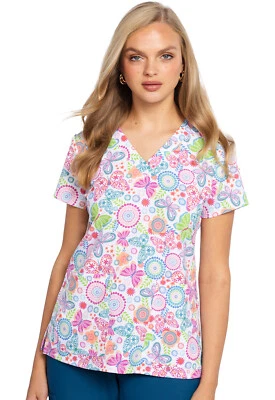 Boho Butterflies Med Couture Print Scrub V Neck Top MC8564 BHBF - Image 1 of 3