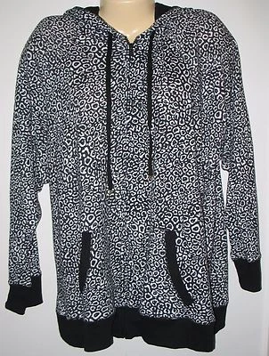 DKNY -  PLUS 1X - BLACK & WHITE PRINT ZIP FRONT  COTTON BLEND HOODIE JACKET - Image 1 of 3